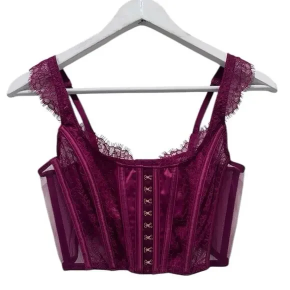 Victoria’s Secret Dream Angels Burgundy Lace Corset Bustier Gothic Romance Top - Picture 10 of 16